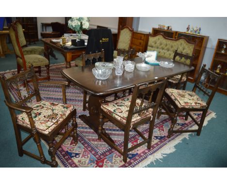 Ercol Rectory Style Dining Table and Six Chairs with Carved Detail  