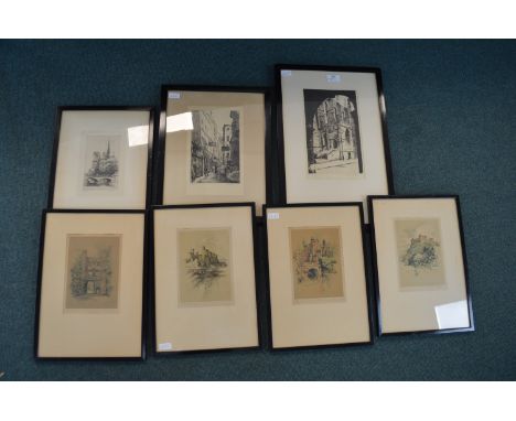 Seven Framed Etching by Margery Bates etc.