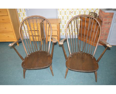 Pair of Ercol Grandfather Spindleback Armchairs