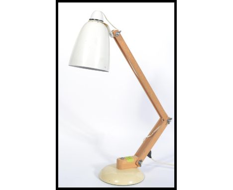 A Terence Conran ' Mac ' Lamp - anglepoise desk lamp circa 1950's - mid century having white shade with wooden adjustable arm