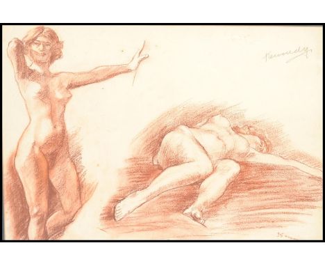 A vintage early 20th century pastel study of a nude lady portrait and reclined. Framed and glazed signed by artist.&nbsp;Meas