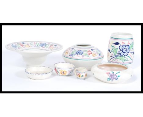 A collection of vintage retro 20th Century Poole Pottery comprising of vases,bowls, jugs etc. all having hand painted floral 