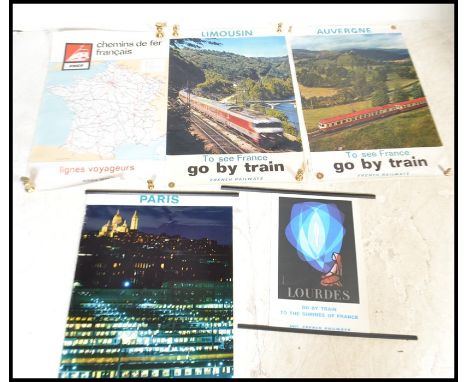 A collection of vintage / retro 1960's / 1970's 20th Century Railway French Travel posters to include Lourdes Go By Train To 
