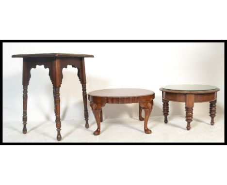 A 20th Century quarter veneer burr walnut coffee table raised on Queen Anne cabriole supports together with a Parnells of Bri