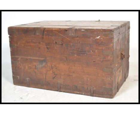 A 19th Century Camphor Wood brass crossbanded shipping / travelling trunk / chest blanket box having a hinged top with carry 