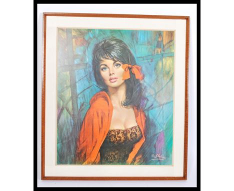 A 20th century Louis Shabner vintage framed print on board retro portrait circa 1960's of beautiful female entitled Melanie o
