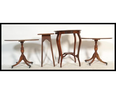 A good  pair of Georgian style oval pedestal yew wood oval shaped side tables together with an Edwardian side table, wine tab