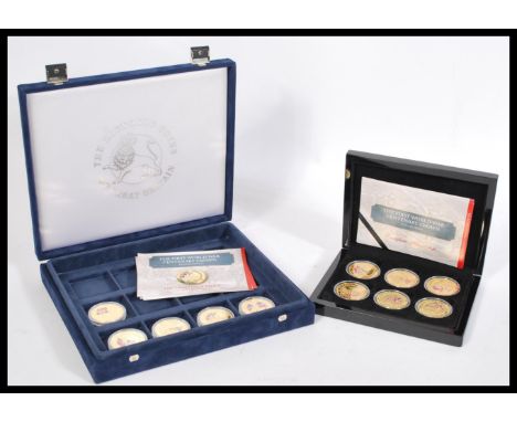 WWI / 1st World War Centenary Golden Crown Coins x 5 fully layered in 24 carat gold, all coins in capsules within a presentat