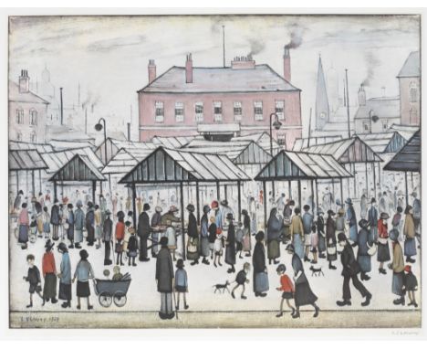 Lowry Market Scene in a Northern townMarket Scene in Northern Town  Offset lithograph printed in colours, 1973, on wove, sign