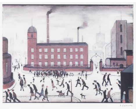 Laurence Stephen Lowry R.A. (British, 1887-1976)Mill Scene  Offset lithograph printed in colours, on wove, signed in pencil, 