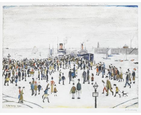 Laurence Stephen Lowry R.A. (British, 1887-1976)Ferry Boats  Offset lithograph printed in colours, 1972, on wove, signed in p