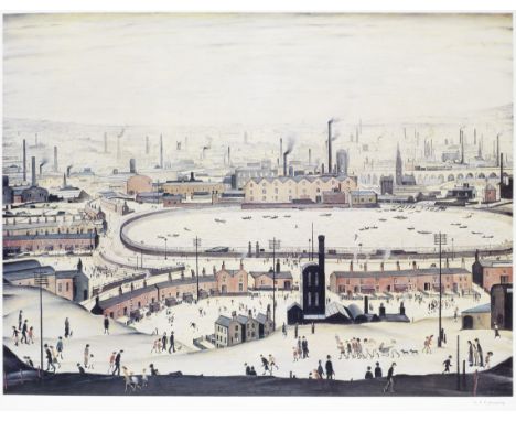 Laurence Stephen Lowry R.A. (British, 1887-1976)The Pond Offset lithograph printed in colours, 1974, on wove, signed in penci