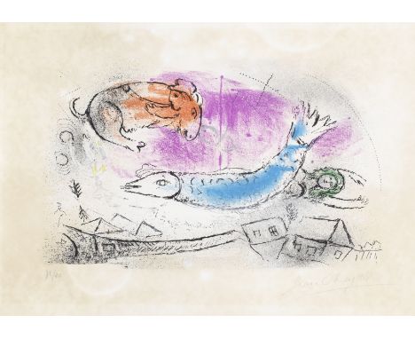 Marc Chagall (1887-1985)The Blue Fish  (Mourlot  198) Lithograph in colours, 1957, on Arches, signed and numbered 72/90 in pe