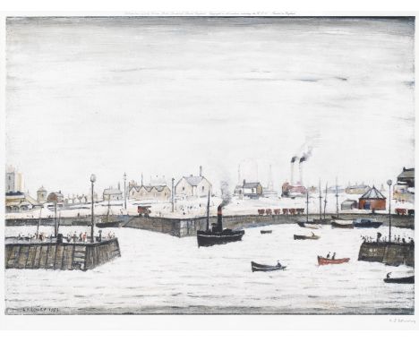 Laurence Stephen Lowry R.A. (British, 1887-1976)The Harbour  Offset lithograph printed in colours, 1972, on wove, signed in p
