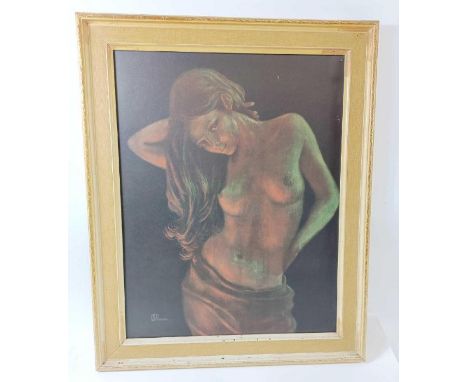A mid century print of semi nude female, bearing signature lower left, 70cm x 54cm 