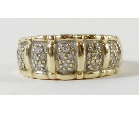 A 14 carat gold diamond ring, set with twenty small brilliant cuts, the inside of the shank inscribed .25, finger size M, 5.7