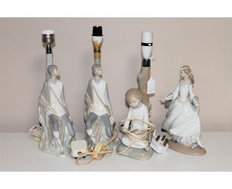 Three Nao figural table lamps and a Nao figure of a girl (4)