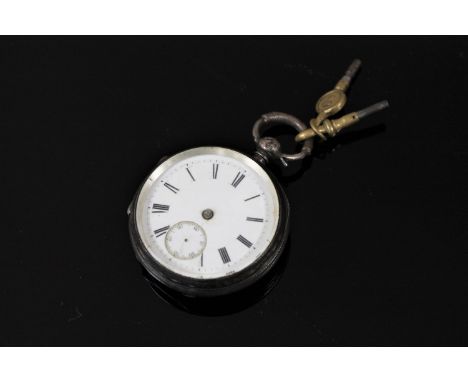 A silver pocket watch and two keys - E R Davies Shrewsbury.