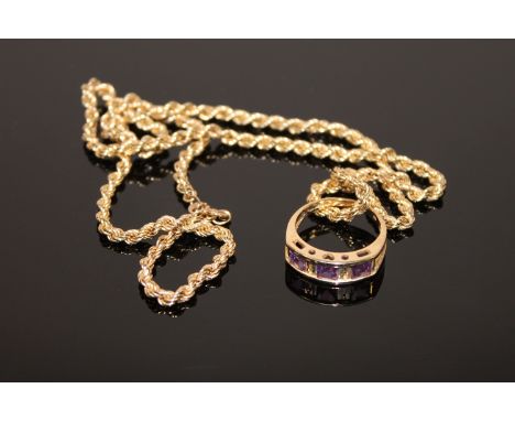 A 9ct gold amethyst ring and a 9ct gold chain