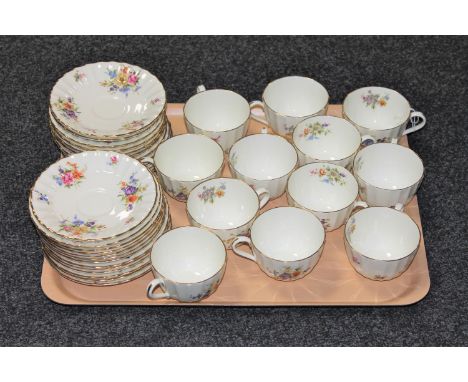Three trays of Royal Worcester Roanoke tea china, other tea china including Colclough, Royal Stafford, Royal Albert Cleopatra