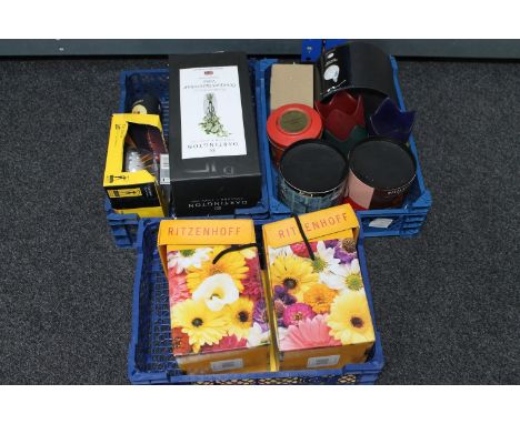 Three crates containing Millennium Dome experience items, Dartington crystal vase, Ritzenhoff mug, Goebel figure etc. (Q)
