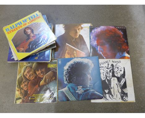 A collection of LP records including Bob Dylan 