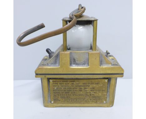 A brass safety hand lamp, McGeoch, Birmingham 