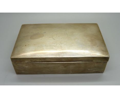 A silver Mappin &amp; Webb cedar lined cigarette box, 153mm wide, 500g gross weight 