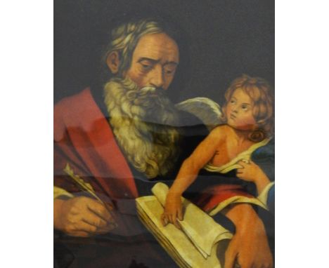 19th century reverse print of Saint Matthew, 34cm x 24cm 