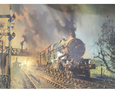 Large quantity of unframed prints of locomotives and other subjects, original caricature cartoons and a large framed print 