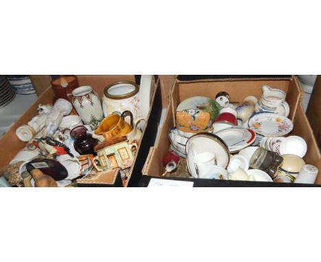 Assorted ceramics and glassware including a Britvic advertising glass jug, a moulded glass coronation plate for Queen Victori