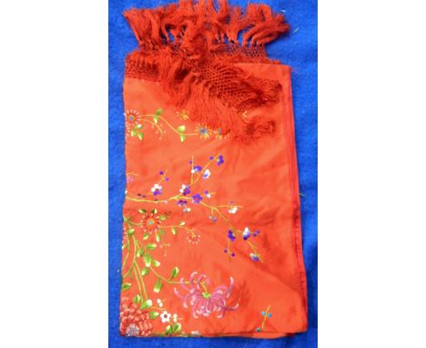 Silk embroidered and pintucked baby dress, assorted vintage clothes, a red silk embroidered Oriental shawl and a quantity of 