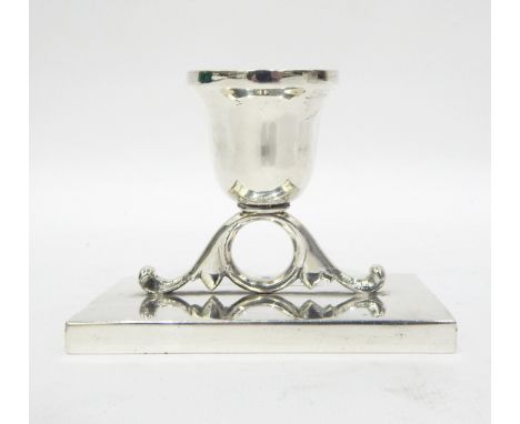 Single early 20th century candlestick mounted on a rectangular stand, marked 925 to base, 8cm high, 7.5oz or 212g 