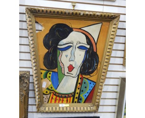 School of Hugo Scheiber (Hungarian, 1873-1950) Gouache on card Head and shoulders portrait of a clown, signed lower left, 57c