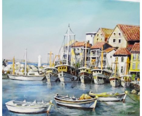 K Doggett (20th century school) Oil on canvas Mediterranean harbour scene, signed lower right, 40cm x 50cm (unframed)  