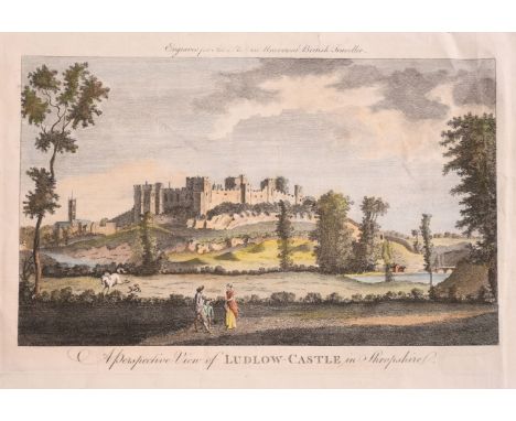 A Perspective View of Ludlow Castle in Shropshire'. A Coloured Print, Unframed, 6" x 10.5". With Five further smaller Unframe
