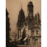 Andrew Affleck (1869-1935) British 'Towers of Calais' etching, signed in pencil 16"x12"