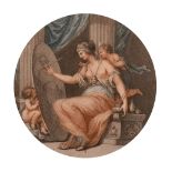 Two 19th century, coloured engravings in verre eglomise frames, 7" x 7" diameter and 6" x 8" oval,