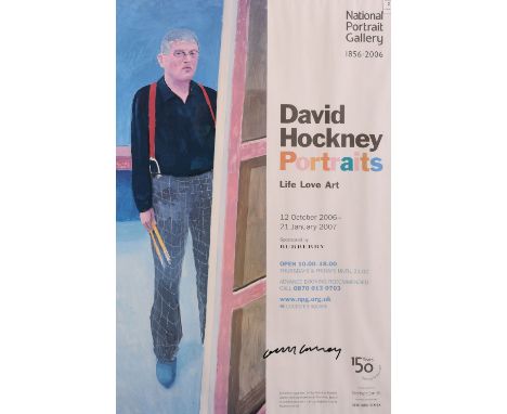 David Hockney, A signed exhibition poster from the national portrait gallery, 30" x 20"