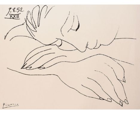 A Picasso Print, 'War and Peace', a study of a resting woman, 29" x 39".