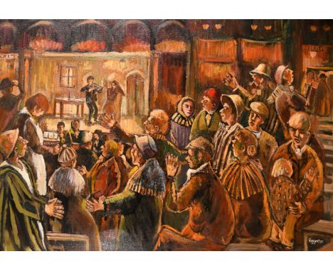 Derek Higginson (1930-2020) British, 'Theatre Scene, People Clapping to the Violin', oil on canvas, signed, 24" x 36".