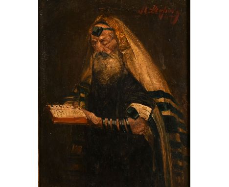 19th century school, a study of a rabbi reading a manuscript, oil on panel, indistinctly signed and dated, 5.75" x 5".