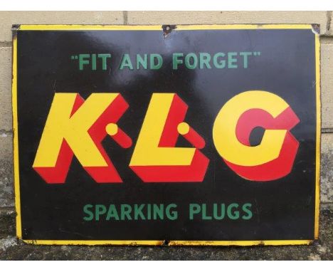 A KLG Sparking Plugs 'Fit and Forget' rectangular enamel sign, 20 x 15". 