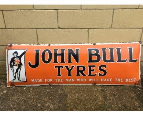 A John Bull Tyres rectangular convex enamel sign, 47 1/2 x 15".
