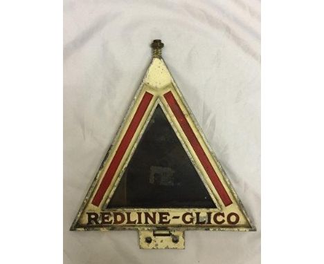 A Redline-Glico triangular petrol pump price tag with original insert.