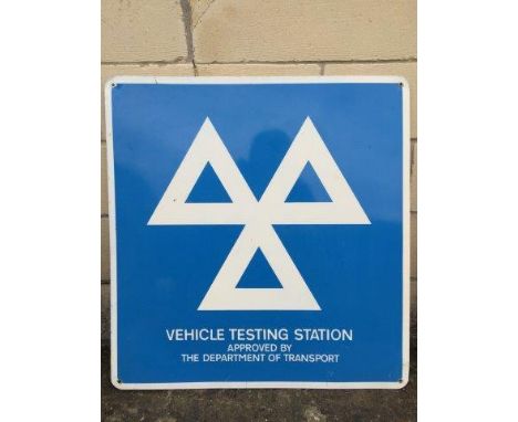 A Vehicle Testing Station 'MOT' enamel sign, 23 1/2 x 24 1/2".