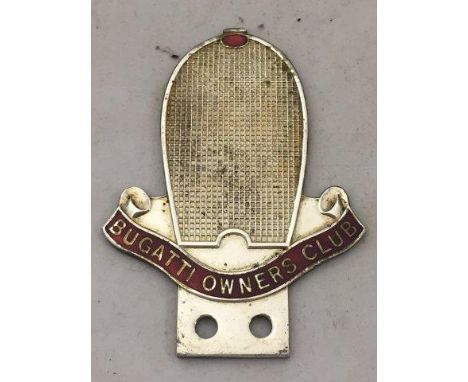 A Bugatti Owners Club part enamel car badge.