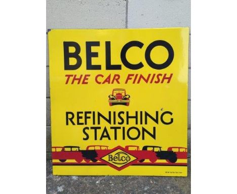 A Belco 'The Car Finish' enamel sign, 25 1/2 x 27 1/2".