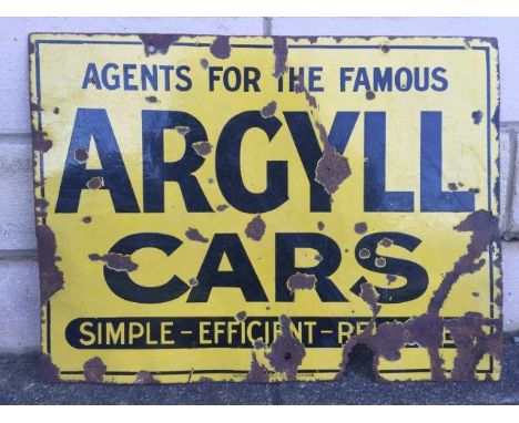 An Argyll Cars rectangular double sided agency enamel sign, 26 x 18".