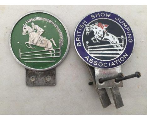 Two British Show Jumping Association car badges, one enamel.
